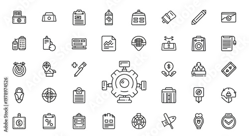 Collection of business and technology icons.