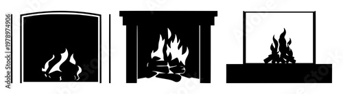 Fireplace set with black silhouette on white background featuring silhouette, minimalist, black and white with wall art and interior design