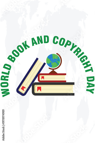 World Book and Copyright Day illustration with globe, books, and global education theme