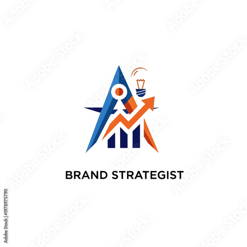 Creative Brand Strategist Logo Design Concept with Growth Arrow and Lightbulb. EPS Editable. Vector Illustrations.