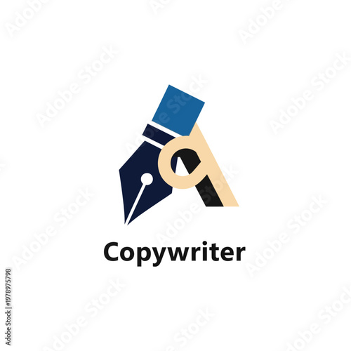 Creative logo design featuring a fountain pen nib and letter A for copywriter services. EPS Editable. Vector Illustrations.
