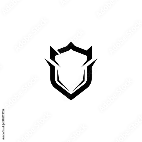 Bold, stylized shield icon symbolizing protection, security, and strength with a sleek, modern, and abstract design