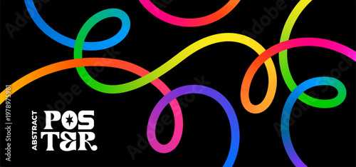 Abstract Color Lines Pattern with Curve Gradient and Wave Shapes. Vector Background with 3D Dynamic Lines. Modern Graphic Design with Fun Rainbow Ribbons Pattern.