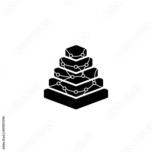 Conceptual graphic of a multi-layered structure symbolizing hierarchical data organization and interconnected system processes