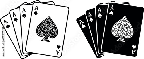 Playing cards ace of spades silhouette isolated on transparent background