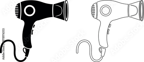 black and white hair dryer vector illustration flat design
