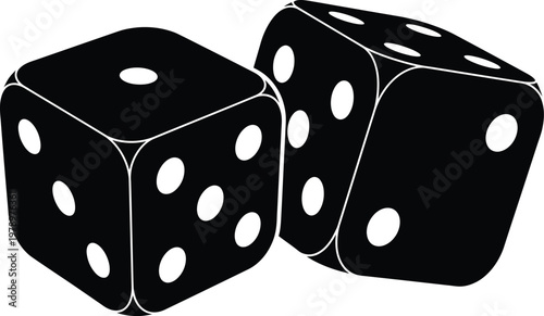 Two black dice with white dots vector illustration flat design