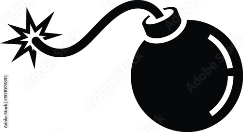 Black bomb icon with sparkling fuse vector graphic element