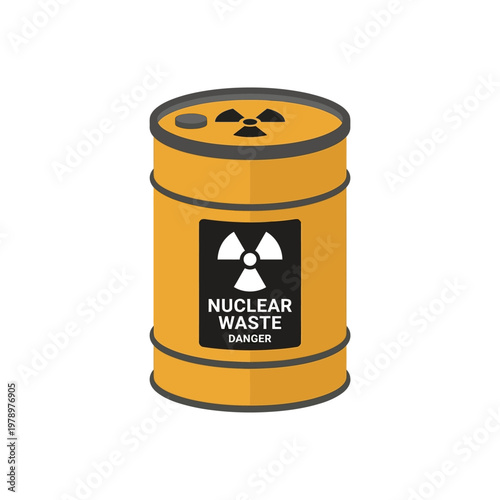 Flat minimal icon of nuclear waste barrel with sealed cylindrical drum