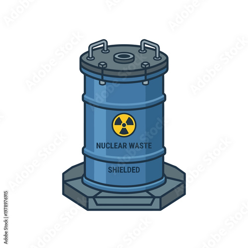 Flat minimal icon of nuclear waste container with shielded protective casing
