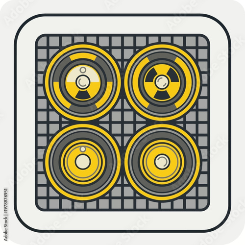 Premium flat icon of nuclear waste system with grouped safety barrels