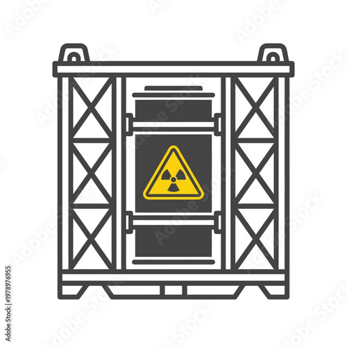 Flat minimal icon of nuclear waste container in secure transport frame