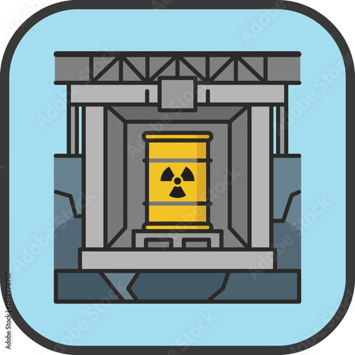 Minimal flat icon of nuclear waste in long-term vault containment