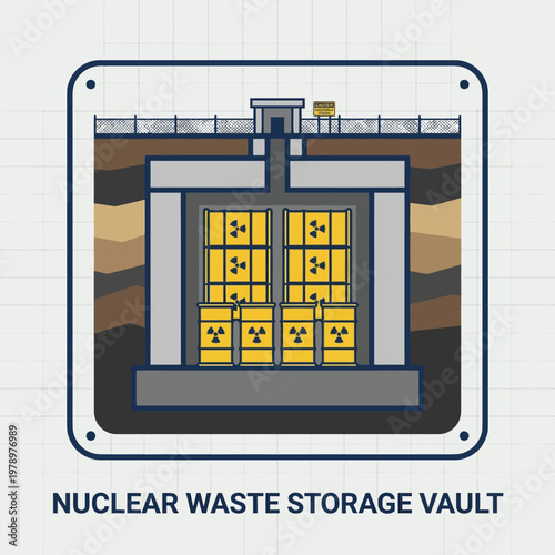 Minimal flat icon of nuclear waste in long-term vault containment