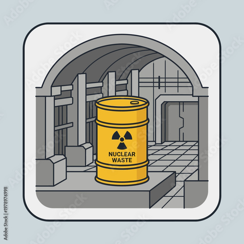 Minimal flat icon of nuclear waste in long-term vault containment