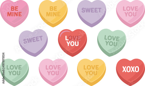 Valentine candy hearts with romantic messages.