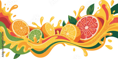 Fresh citrus fruit splash with sliced orange lime and red grapefruit.