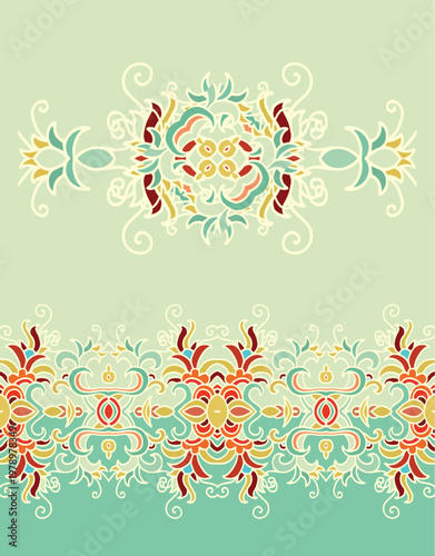 Set of golden ornamental vignettes, border ornaments, rosettes, medieval, oriental style