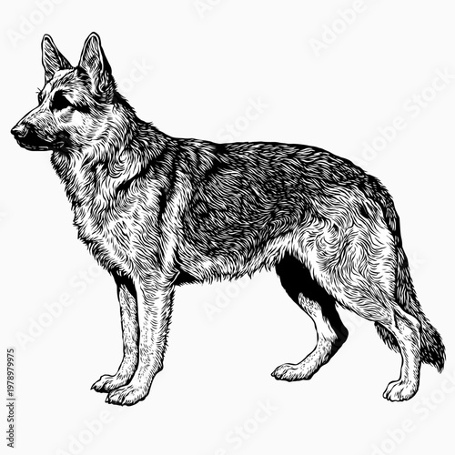hand drawn illustration of german shepherd dog vector