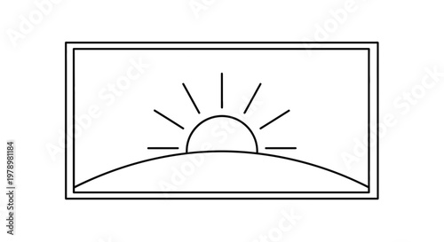 Sunrise Over Horizon Line, Simple Line Art Icon, Dawn Symbol