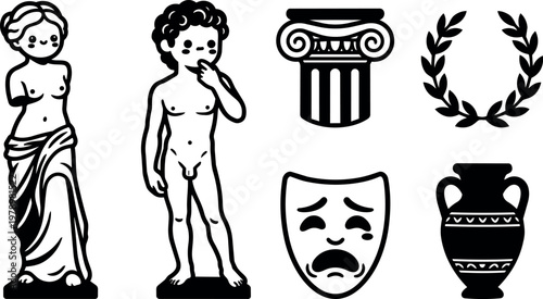 Venus de milo david statue column wreath tragedy mask vase