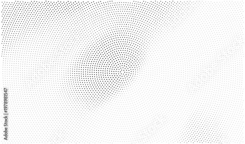 Black and white dotted gradient halftone background.