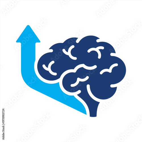 Learning icon. Brain with up arrow icon. Icon symbol for learning, education, knowledge, growth, improvement, development, intelligence, progress, brain, study. Vector illustration