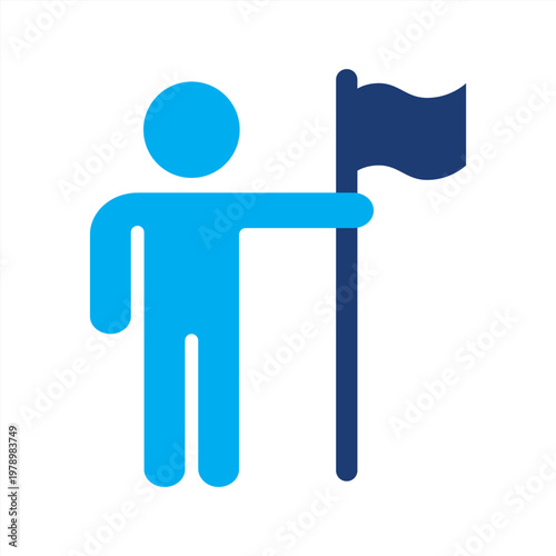 Leadership icon. A man holding flag pole icon. Icon symbol for leadership, leader, guidance, direction, authority, influence, vision, strategy, management, flag. Vector outline icons illustration.