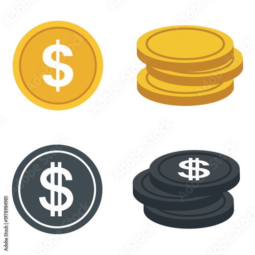 Financial Fortune Illustrated: An array of gold and dark coins, each emblazoned with the dollar symbol, arranged to represent savings, wealth and economic prosperity.