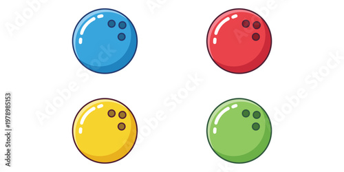 Vibrant Bowling Balls Collection: A collection of four brightly colored bowling balls, each displaying the characteristic finger holes. A playful representation of recreational sports and leisure.