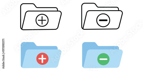 Digital File Management: Streamlined file management concept, illustrating the addition and subtraction of digital folders and their content.