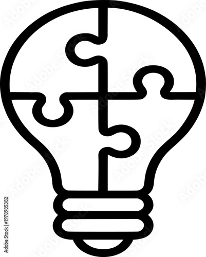 Light bulb puzzle piece icon symbol for creative thinking idea generation intelligence problem solving collaboration innovation brain development mental power.