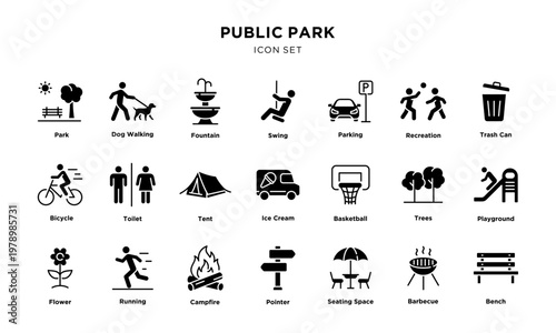 Public park icon set