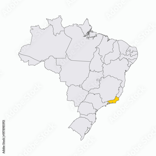 Map of Brazil with Highlighted State of Rio De Janeiro