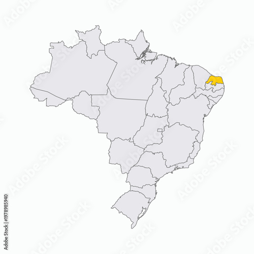 Map of Brazil with Highlighted State of Rio Grande Do Norte