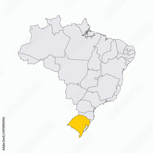 Map of Brazil with Highlighted State of Rio Grande Do Sul