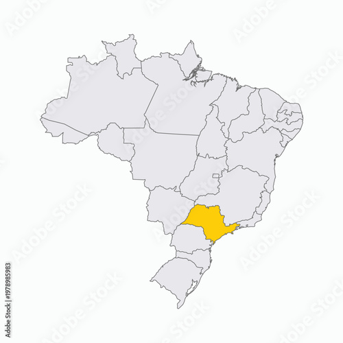 Map of Brazil with Highlighted State of Sao Paulo