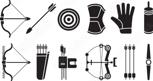 Archery equipment set illustration vector graphic design elements for sport and recreation