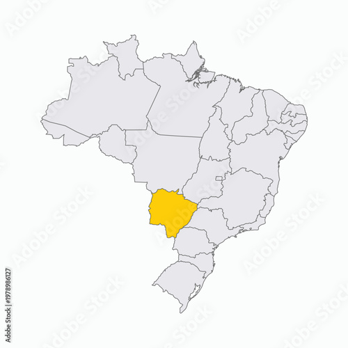 Map of Brazil with Highlighted State of Mato Grosso Do Sul