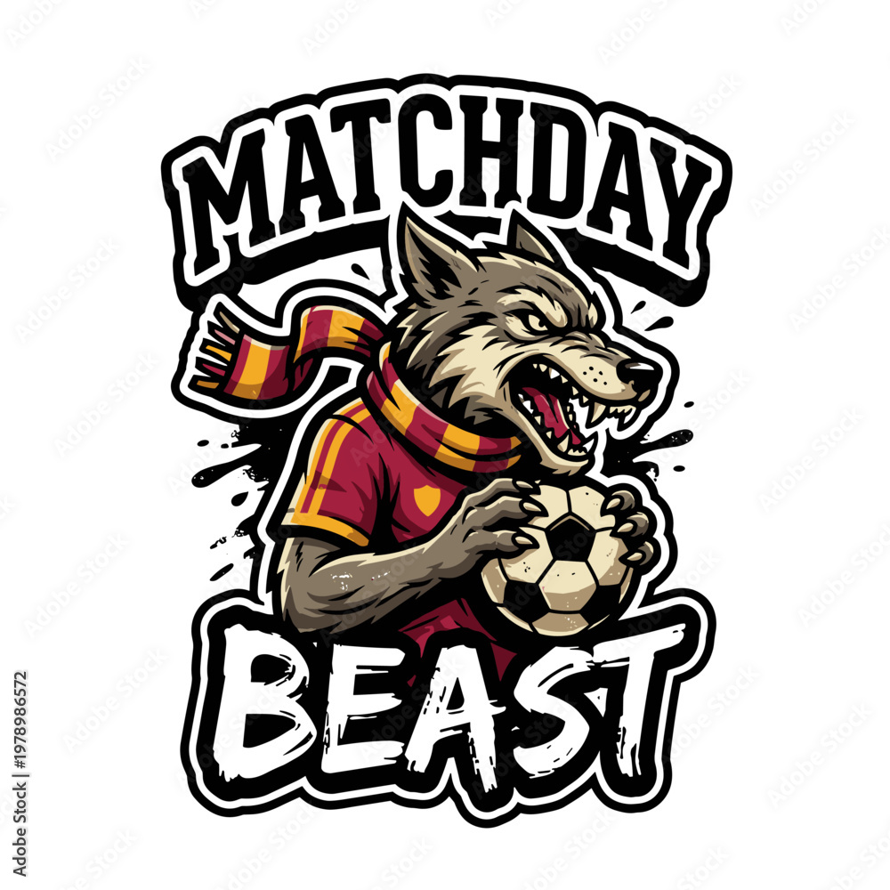 Fototapeta premium Wolf mascot playing soccer with 