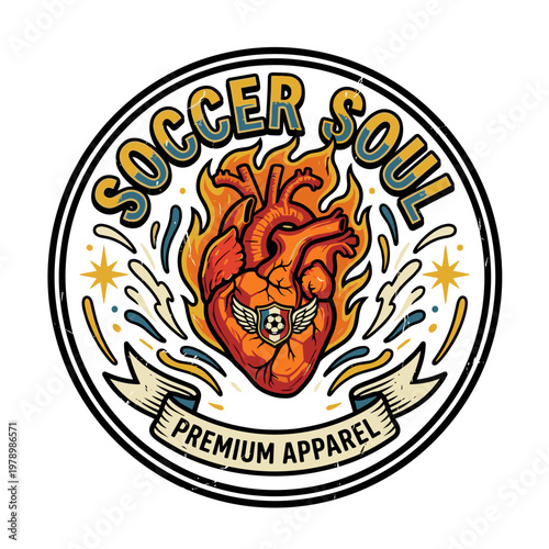 Flaming heart with soccer crest and "Soccer Soul" text
