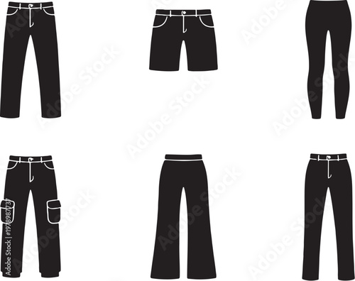 Pants collection silhouette set jeans shorts leggings cargo wide leg formal trousers icon bundle
