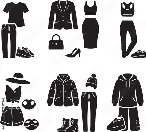 Fashion outfit silhouette set casual formal sport summer winter streetwear clothing bundle