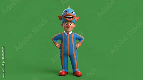 Character in Blue Striped Pajamas with Funny Fish Hat