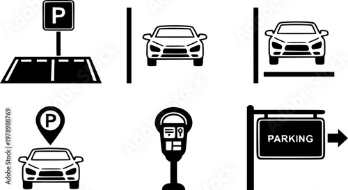 Car parking icon set with location and sign symbols
