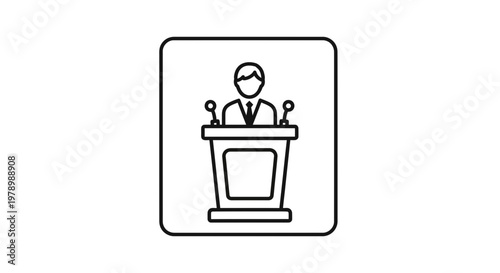 Speaker at Podium with Microphones, Presentation Icon