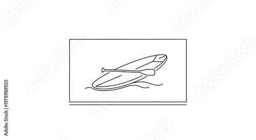 Stand Up Paddleboard and Paddle on Water, Line Art Illustration