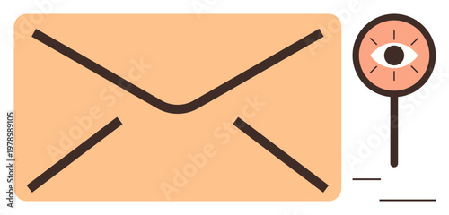 Email security, privacy protection, surveillance concerns, information monitoring, cybersecurity, communication safety. An envelope and an eye symbol. Email security and privacy protection concept