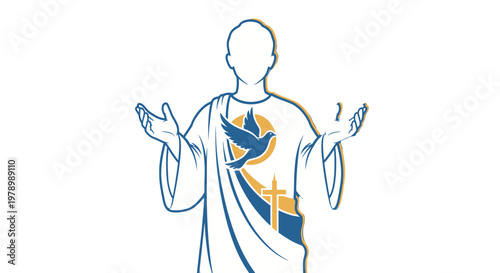 a blue and orange drawing of a man.