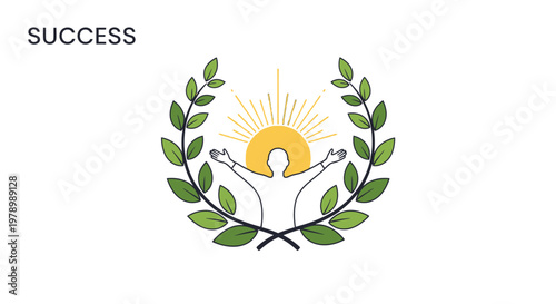 Stylized logo depicting a human figure reaching for a radiant sun, encircled by a green laurel wreath, symbolizing success and achievement.